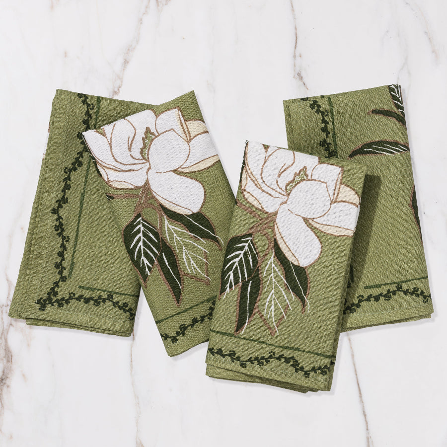 green napkins with floral design