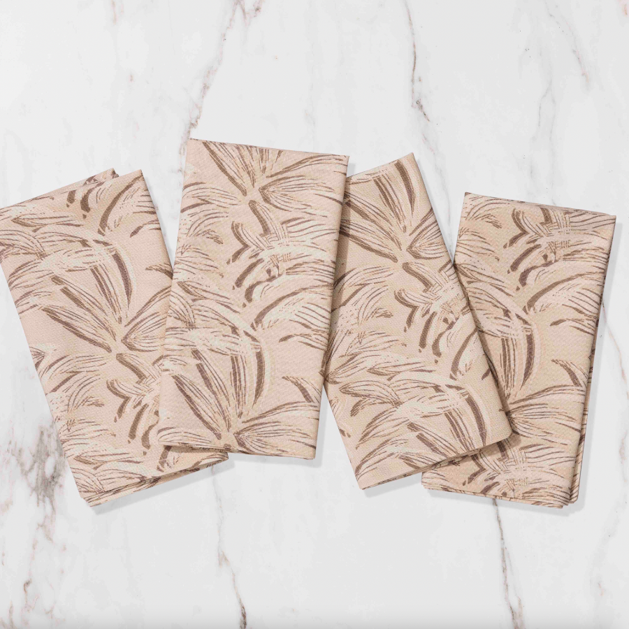 cream napkins with brown detailing