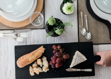 Load image into Gallery viewer, charcuterie-board-with-cheese-bread-and-grapes
